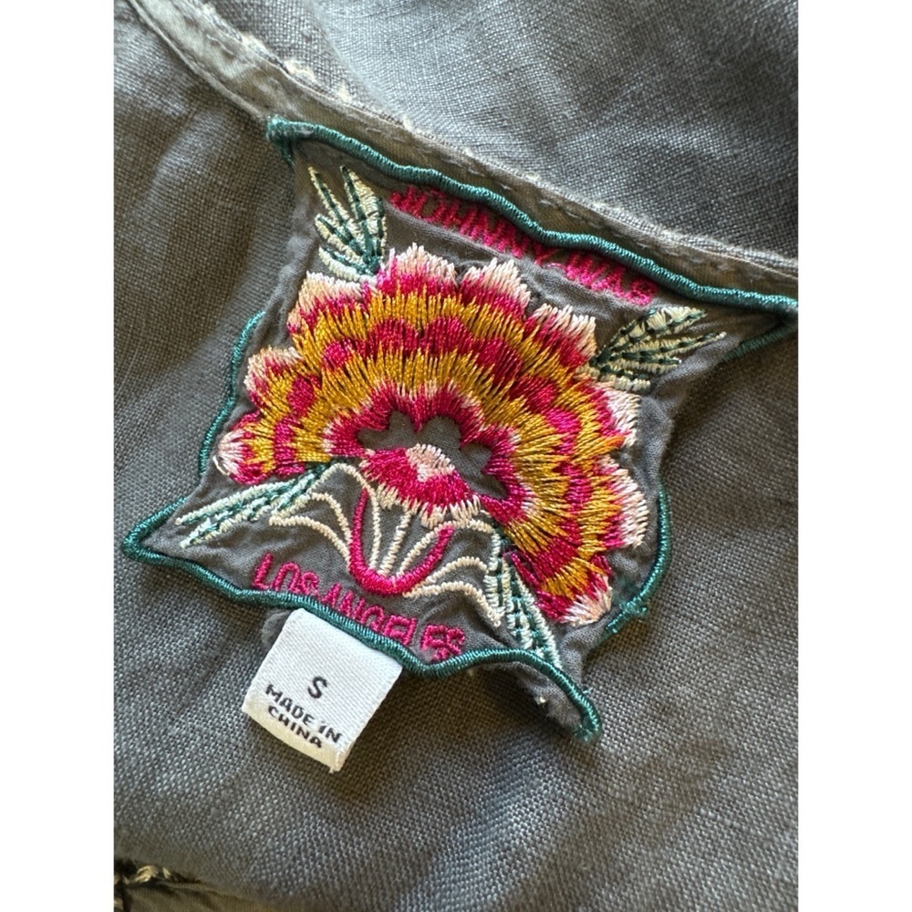Johnny Was Elia Embroidered Linen Tie Waist Jumpsuit Gray Size Small - Picture 5 of 7